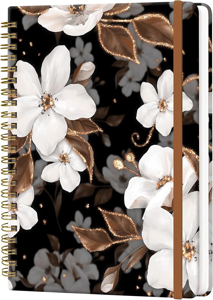 Spiral Journal Notebook for Women, Hardcover A5 College Ruled Notebook, 60 Sheet, Thick Paper, Cute Lined Journal for School, Office & Work, 6 x 8.4 in(Cute Flower)