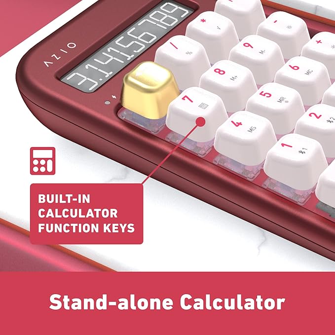 AZIO IZO Wireless Mechanical Calculator & Number Pad (Red/Gold) - Bluetooth 5.0 & USB, Gateron-Blue Mechanical Switch, 9 Backlight Modes, Rechargeable, PC & Mac Compatible, Baroque Rose (IN106)