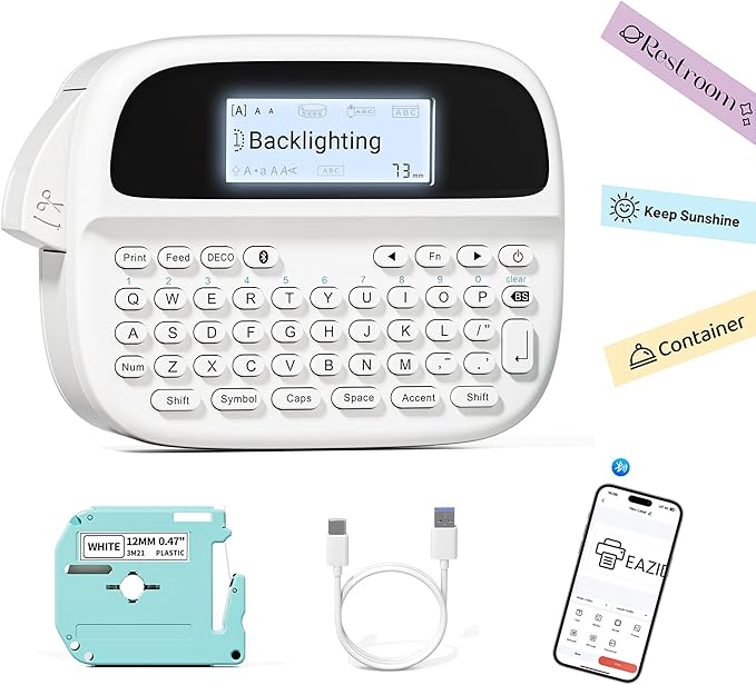 M950 Label Maker, Rechargeable Label Maker Machine with Labels-Waterproof, Bluetooth Labeler Portable, QWERTY Keyboard & Backlit LCD Screen for Home Office School