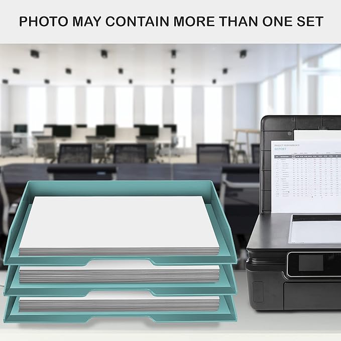 Acrimet Stackable Letter Tray 2 Tier Side Load, Plastic, Desktop File Organizer (Solid Green Color)