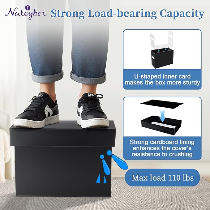 File Organizer Box with Lid, Collapsible Hanging File Folder Storage Boxes for Documents, Portable Filing Organizer for Office, Home, Classroom(Black, 2 Pack)