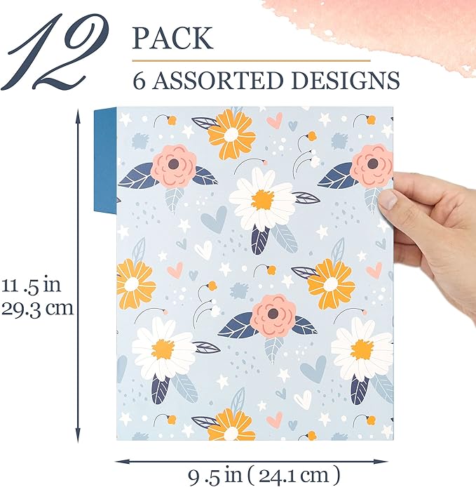 Decorative File Folders, 12-Pack Cute Spring Floral File Folders, Letter Size, 6 Designs
