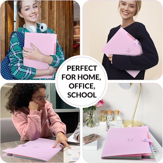 SKYDUE Expanding File Folder with 5 Pockets, Cute Accordion File Organizer, Letter Size Filing Folder, Portable Paper Receipt Organizer, School Office Supplies Purple