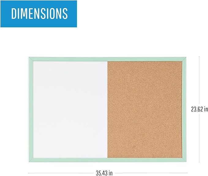 MasterVision Pastel Collection Combo Dry Erase Whiteboard/Cork Bulletin Board, Green Colored MDF Frame, 35.43" x 23.62"