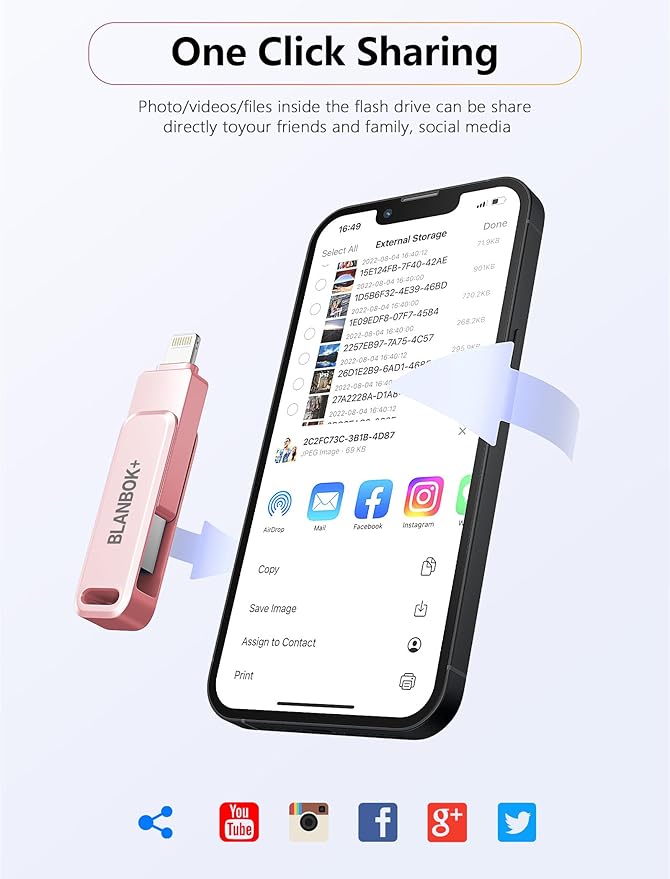 MFi Certified Flash Drive 256GB for iPhone USB Memory Stick Thumb Drives High Speed USB Stick,Photo Stick External Storage for iPhone/iPad/Android/PC（Pink）