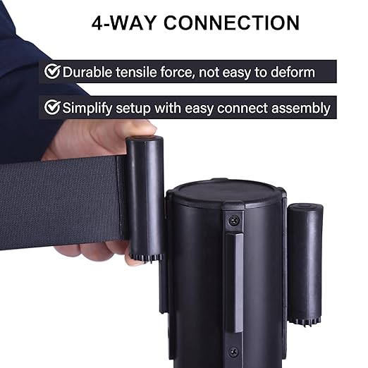 OangeStar 6 Packs Crowd Control Stanchion, Crowd Control Barrier Set w/10ft Black Retractable Belt Rubber Base