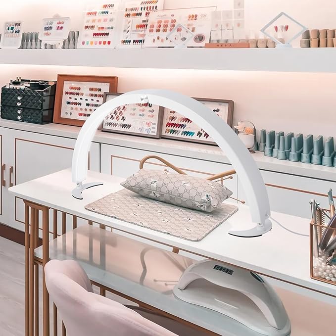 Half Moon Light for Nail Desk, 29in Half Moon Table Lamp Nail Desk Lamp with Wire Controller & Remote, Lash Light Lamp for Eyelash Extensions Tattoo PMU, 7 Cool/Warm Tones & 10 Brightness
