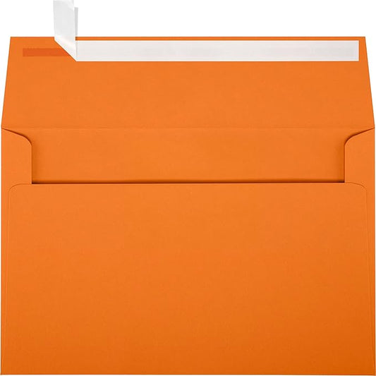 LUXPaper A9 Invitation Envelopes | Peel & Press | 5 3/4" x 8 3/4" | Mandarin Orange | 80lb. Text | 50 Qty