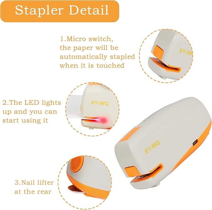 XY-WQ Mini Automatic Electric Stapler - 15 Sheet Capacity and AC Adapter - Electric Stapler, Jam Free, Small Cute Compact Travel Size for Students & Office (Grey)