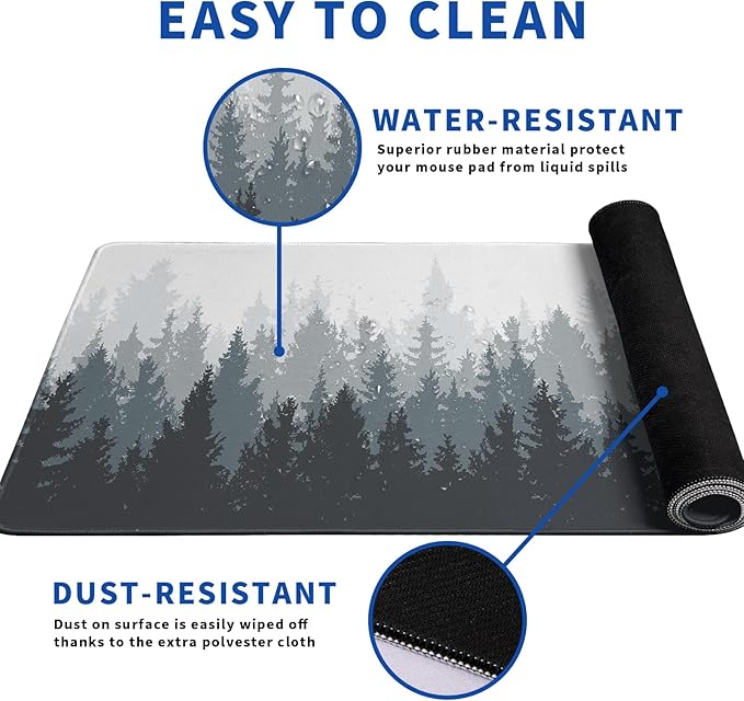 Tree Mouse Pad Abstract White Mouse Pad 31.5x11.8 Inch Texture Non-Slip Rubber Base Large Mousepad Stitched Edges Keyboard Mouse Mat Desk Pad for Office and Home