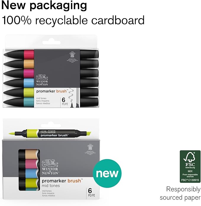 Winsor & Newton ProMarker Brush Set, 6 Count, Rich Tones