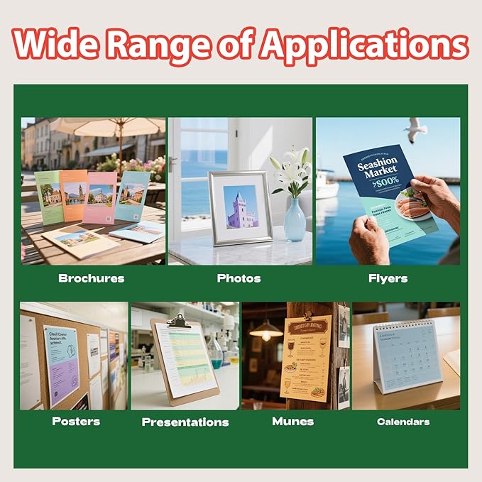 Uinkit 100 sheets 30lb Very Thin Flyer Paper Glossy 8.5x11 Inkjet Single Side DIY Chip Bag 115gsm Photos Picture for Inkjet Printer with Dye Ink Letter size A4 Brochure