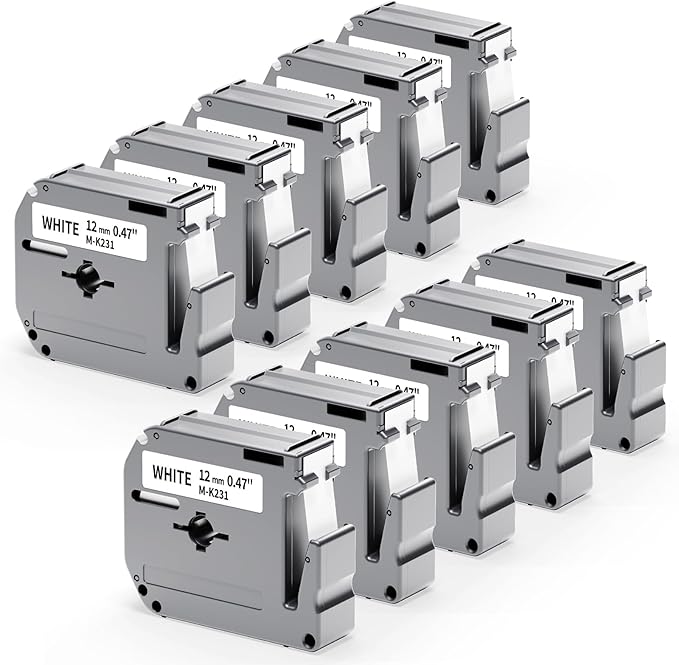 10 Pack Labelife M-K231s Label Tape Compatible with Brother P Touch M Tape M-K231 MK231 M-231 M231 12mm 0.47 1/2 for Brother Ptouch PT-M95 PT-80 PT-70 PT-65 PT-45 Label Makers, Black on White