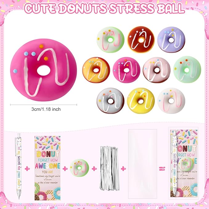 30 Sets Donuts Gifts Bulk Christmas Prizes Donuts Party Favors Inspirational Mechanical Pencil Stress Ball and Awesome Cards Christmas Office Staff Gifts for Employee Coworkers Team Group