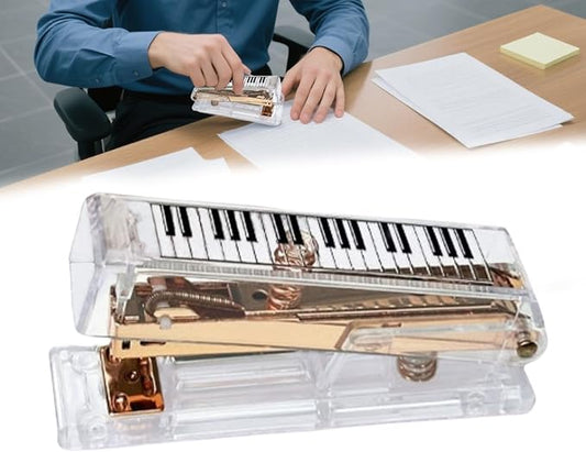 Gold Acrylic Stapler, Cute Office Stapler with 25 Sheets Capacity and Hold 100 Staples Unique and Stylish Design for Home Office Desktop (Piano-Key/High Note) (Piano-Key)