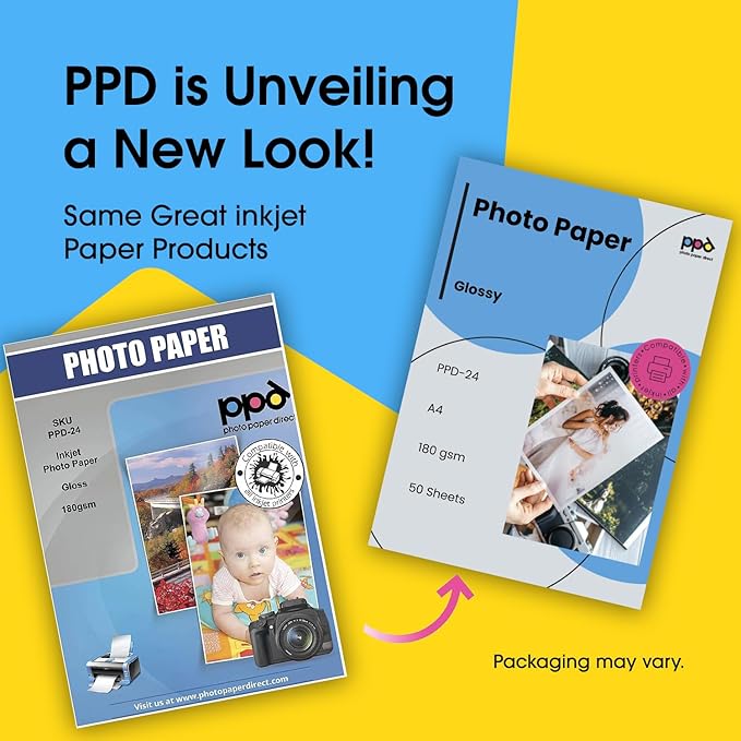 PPD 8.5 x 11 50 Sheets Glossy Photo Paper 180gms for Inkjet Printer, Custom Picture, Professional Photographic Instant Dry For Normal, Dye or Pigment Ink - PPD-24-50