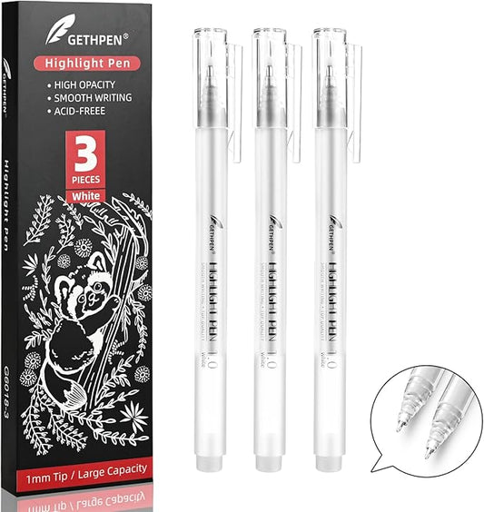 White Gel Pens, 1.0mm Extra Fine Point Gel Ink Pen Set – Opaque Archival Ink Pens for Black Paper Drawing, Bullet Journaling & Artists Drawing, 3 Pack