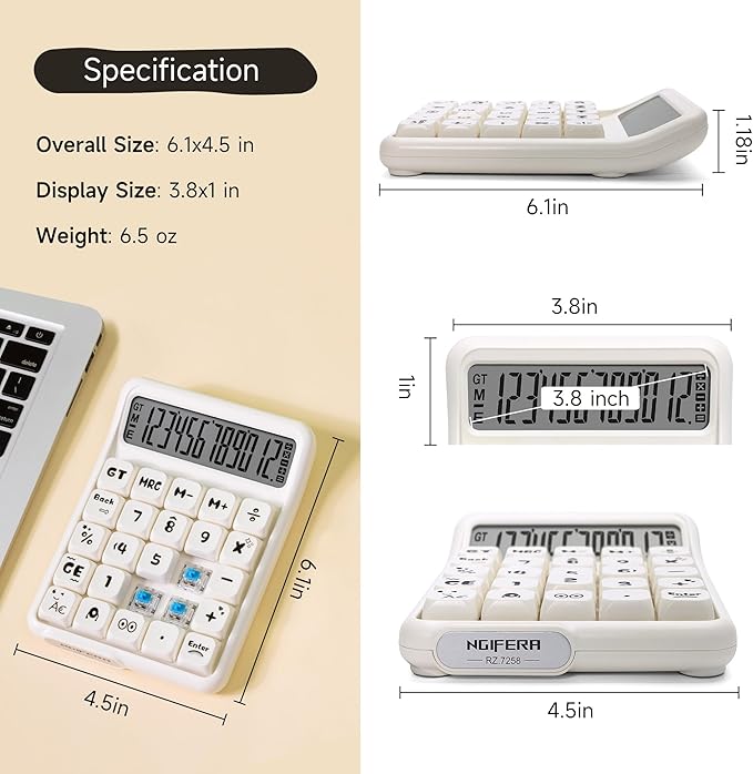 Mechanical Switch Calculator, 12 Digit Large LCD Display, Big Buttons, Real Mechanical Keypad, Desktop Calculator for Office & Study