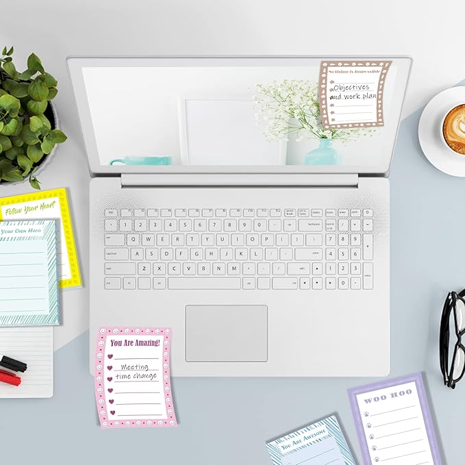 8 Pads Inspirational Sticky Notes, Cute Memo Notepads for Reminder Planner Students Office Coworkers Staff Appreciation Gifts