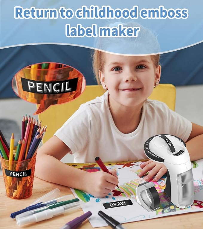 Vixic Embossing Label Maker Machine with Tapes, Vintage Retro Manual Punch Old School Embossed Labeler with 10 Rolls 3D (3/8") Embosser Tapes for Home Kids DIY Crafting & Scrapbooking, Black