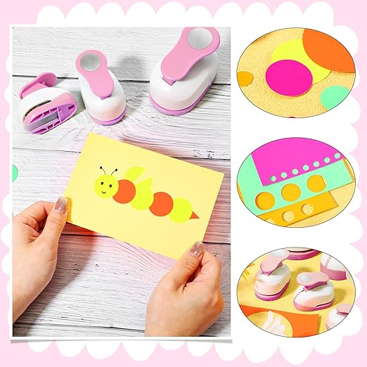 Chengu 6 Pcs Circle Punch Set 3in/2in/1.5in/1in/0.6in/0.3in Scrapbook Hole Punchers Crafting with 10 Sticker Paper Round Cutter Scrapbook for Office Supplies DIY Albums Photos