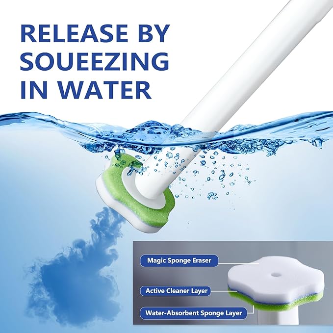 Disposable Toilet Brush,Toilet Bowl Brush and Holder Set with 30 Magic Sponge Eraser Wand Refills, Wall Mounted Cleaning Brush for Bathroom Toilet (Toilet Brush Set,1 PCS)