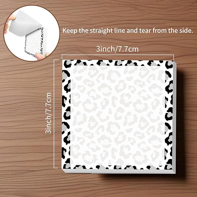 Sticky Notes, 2 Pads, 3x3 inches, Cute Colorful Fun Self-Stick Note Pads, Easy Post, Strong Adhesive Notepad Black White Leopard