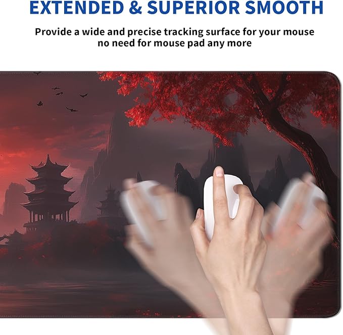 Red Landscape Mouse Pad Abstract Red Mouse Pad 31.5x11.8 Inch Landscape Texture Non-Slip Rubber Base Large Mousepad Stitched Edges Keyboard Mouse Mat Desk Pad for Office and Home