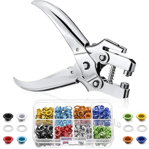 Honoson 3/16 Inch Grommet Tool Kit Eyelet Plier Set Hole Punch Grommet Hand Press Pliers with 200 Pieces of Eyelets for Shoes Clothes Bags(Multicolor)