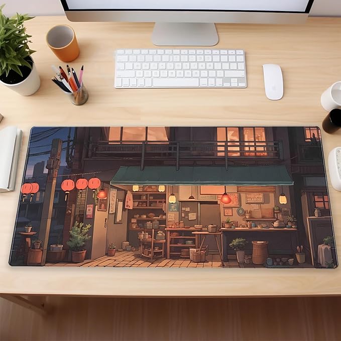 Anime Aesthetics Mouse Pad Desk Mat Japanese Desk Pad XL Large Gaming Mouse pad with Stitched Edges, Non-Slip Computer Mat Pad for Desk, Keyboard and Mouse mat 31.5 x 15.7 in