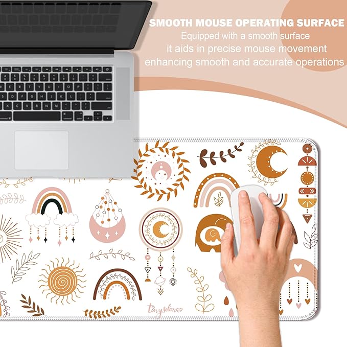 Boho Cute Desk Mat, Kawaii Large Gaming Mouse Pad, Computer Keyboard Laptop Mousepad for Work, Game, Office and Home, XL