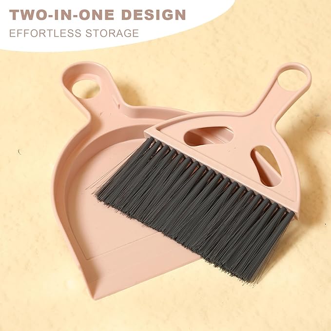 NBGYTECH Mini Broom and Dustpan Set Small Broom with Dustpan Combo Set Portable Cleaning Tools for Home Office RV Learning Camping (Pink)
