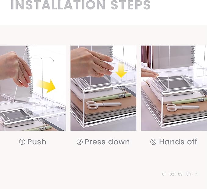 DINGHUO Acrylic Desk Organizers and Accessories, Clear Paper File Folder Organizer Letter Tray Sliding Drawer with 4 Upright Sections File Holder, Office Supplies Workspace Organizers - 1 Pack