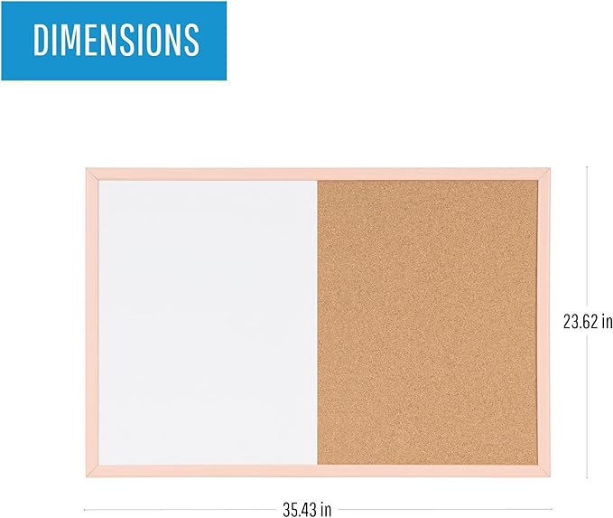 MasterVision Pastel Collection Combo Dry Erase Whiteboard/Cork Bulletin Board, Salmon Colored MDF Frame, 35.43" x 23.62"