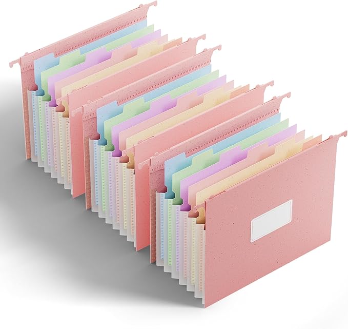 ANSOOK Wheat Straw Large Capacity Hanging File Folders Letter Size,7 Expansion 1.2" Accordion Pockets,3 Pack File Cabinet Folders with Tabs, Natural Colored File Folders for Home and Office Bulk File