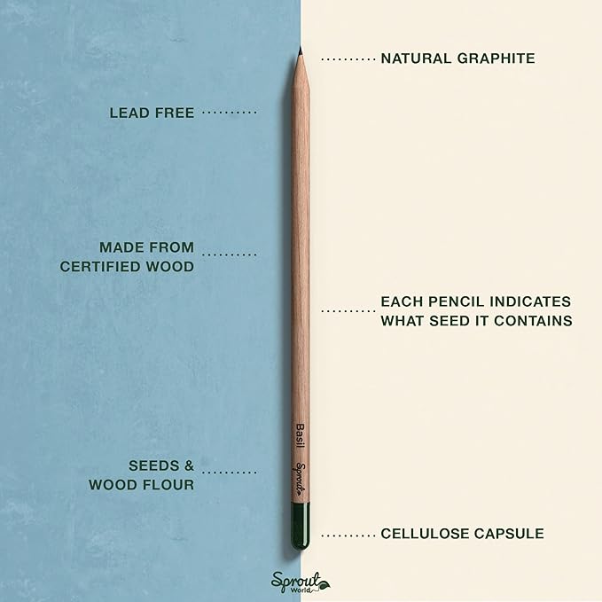 SproutWorld Wood-Cased Pencils | EVERYDAY EARTH | HB Pre-Sharpened Graphite Plantable Wooden Pencils with Flower, Herb & Vegetable Seeds |Gift Ideal for Drawing, Sketching & Shading | 12 Pack