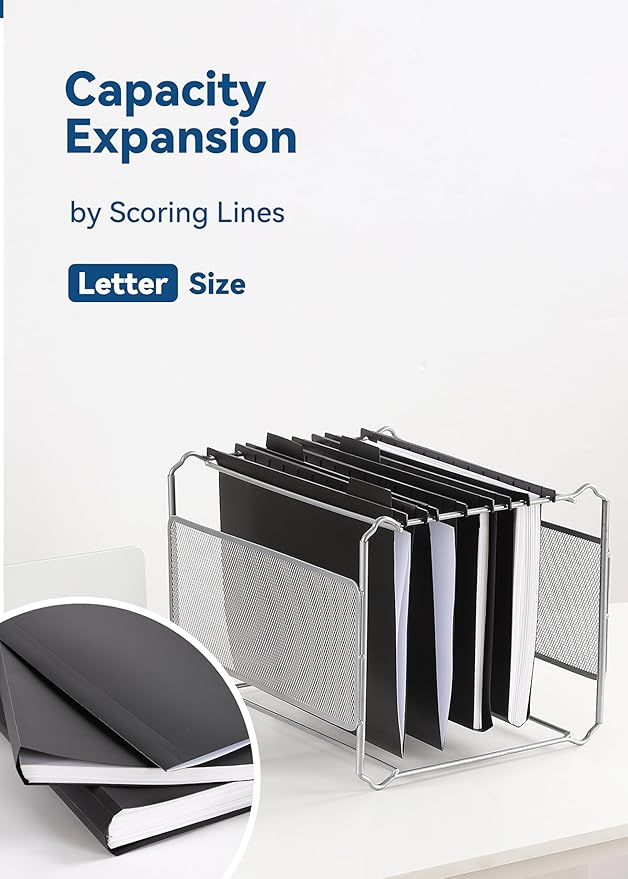 Plastic Hanging File Folders, Letter Size, 12 Pack Hanging Folders, with Insertable 1/5-Cut Tabs for Filing Cabinets - Black