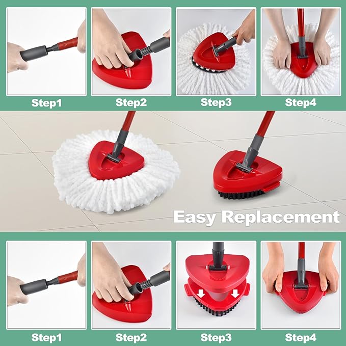 Mop Heads Replacements for Ocedar, Spin Mop Replace Head for O-Cedar EasyWring 1 Tank System Mop Refills, Include 3 Pack Mop Heads, 1 Scrub Brush & 1 Base Combo