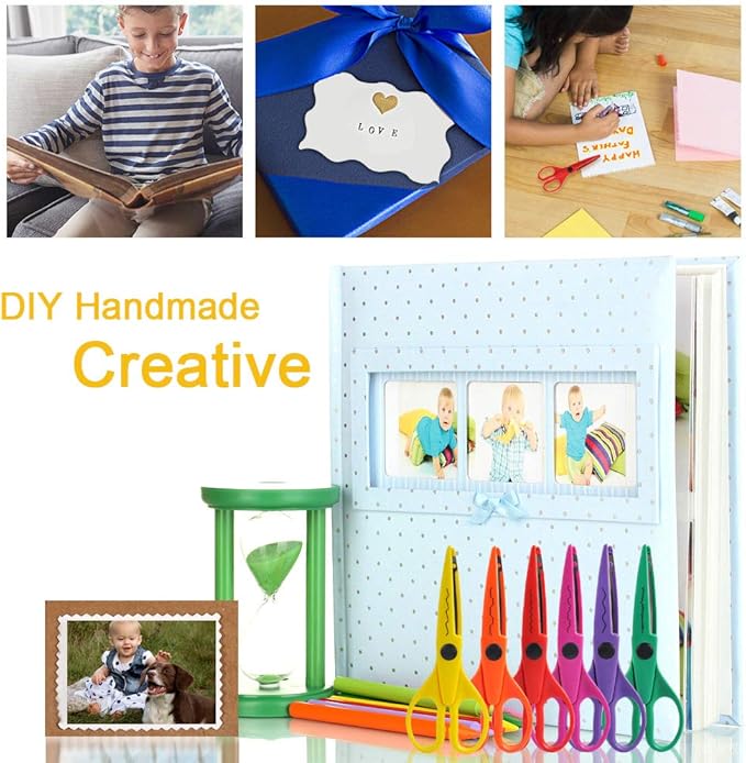 UCEC Craft Scissors - Decorative Edge, 6 Pack Extended Pattern Scissors with Different Designs, Fun for Kids, Teachers, Crafts, Scrapbooking, DIY Photos, Album