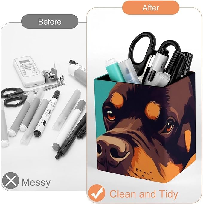 Men's Fashion Pencil Pen Holder Cup, Waterproof Office Supplies, Waterproof Multifunctional Office Supplies Cute Rottweiler Puppy Farm Dog Lazy Animal