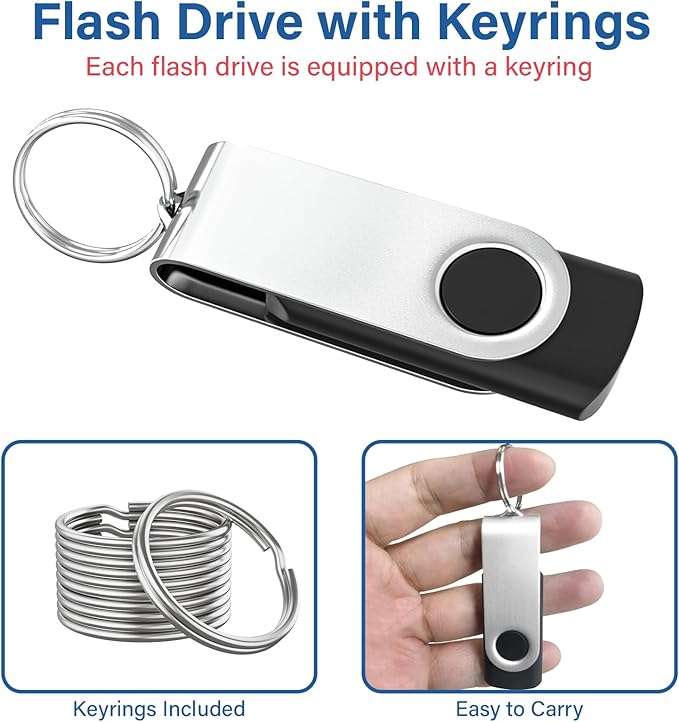 USB Flash Drives 32GB 10 Pack, Wooolken USB 2.0 Thumb Drives with Keychains Memory Stick USB Drive Pendrive for PC Laptop Computer (Black)