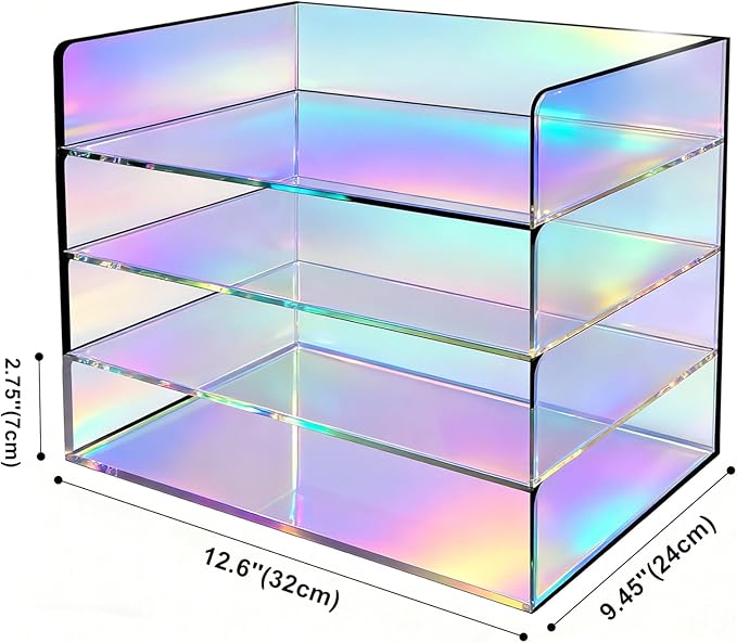 Gelite Acrylic File Organizer for Desk 4 Tiered Stackable Letter Tray Office Paper Storage Desktop Document Sorter, Iridescent