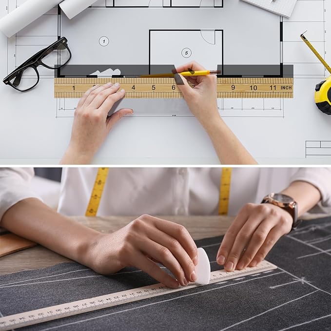 Fulmoon 12 Pieces Wood Double Sided Meter Stick Yard Stick Thick Wooden Ruler Yardsticks Bulk for School Classroom Home Office Kids Measuring Meterstick(39", 12", 24", 6")