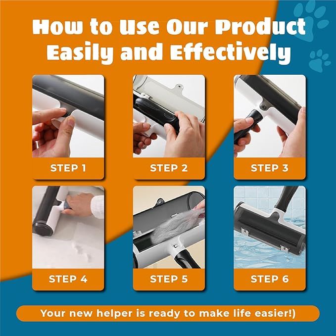 Tailio Pet Hair Remover and Reusable Lint Roller - Cat and Dog Hair Remover for Couch, Furniture, Carpet, Clothing and Bedding - Portable, Multi-Surface Fur Removal Tool (Gray)