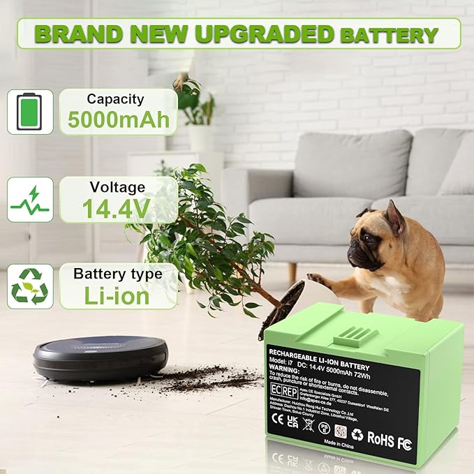 14.4v 5000mAh for Roomba Replacement Battery ABL-D1 Battery for iRobot Roomba i and e and j Series i7 j7+ 7150 7158 7556 7558 i3 j3+ i4 j4+ i8 j8+ and e5 e6 (Not Compatible with Roomba Combo Series)