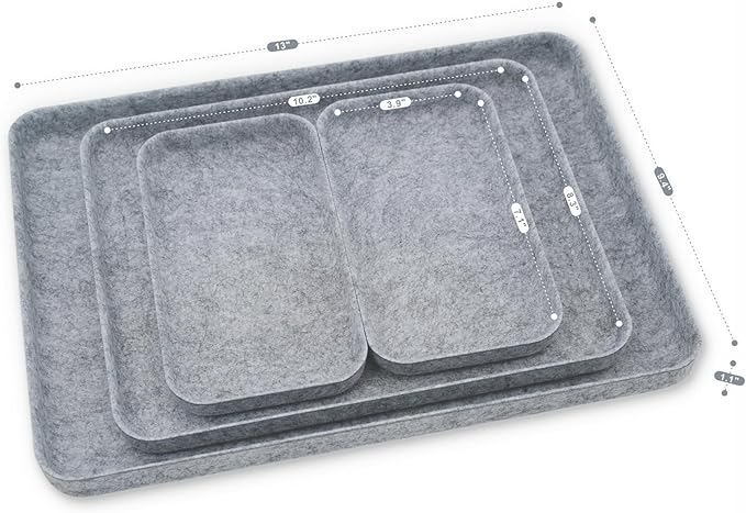 Welaxy EDC Catchall Desk Organizer felt DND dice rolling tray stylish nightstand Entryway Bedside Caddy for Keys Phone Wallet Watch Glasses Pens Office Accessory 4-piece (Gray)