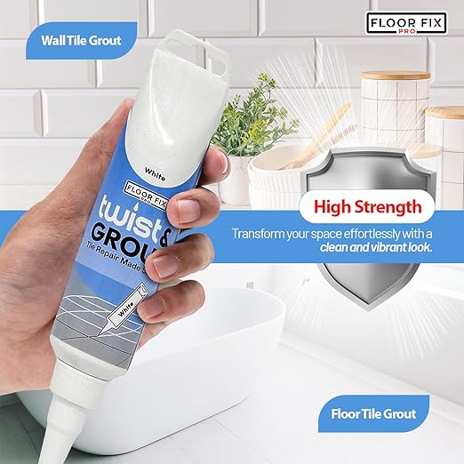 Floor-Fix Pro - Twist & Grout Repair Kit - Premixed & Waterproof Fast Tile Grout Reviver - Bathroom, Shower, Kitchen (Cream, 8.8 Fl Oz)