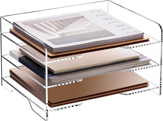 SANRUI Paper Letter Tray Organizer 3 Tier Acrylic Desk File Organizer with Bottom Handle, Paper Sorter Organizer for Letter/A4 Office Organization,Clear