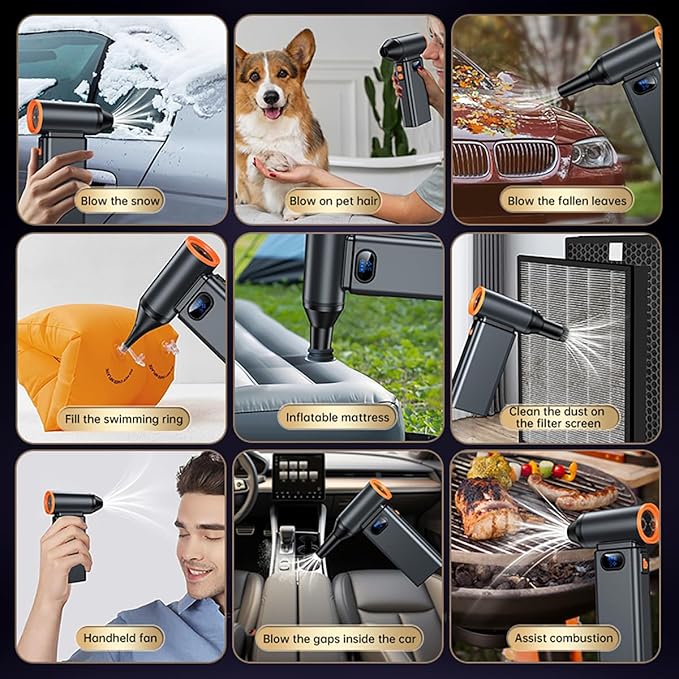 TILLMANER BC02 Cordless Air Duster, 130K RPM, 180W, 3-Speed + Turbo, 6000mAh Fast Charge, Aluminum, for PC/Keyboard/Car, Cosmic Gray