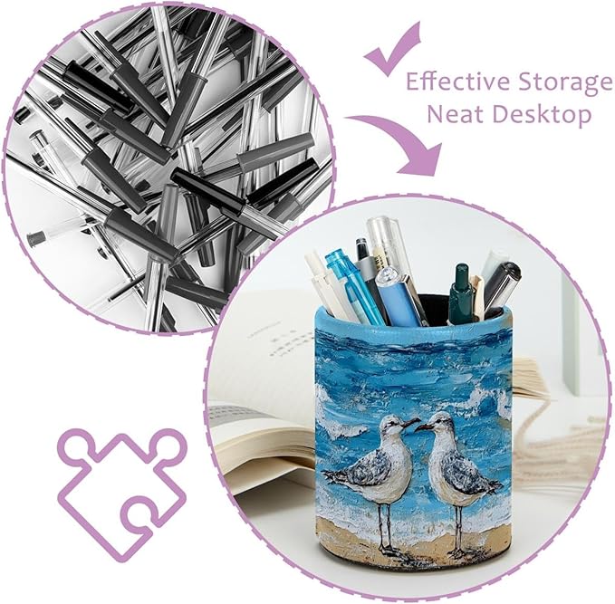 Beach Birds East Coast Ocean (3) Pencil/Pen Holder for desk, Round Desktop Organizer for Desk Multi Purpose Use for Home School Office Supplies